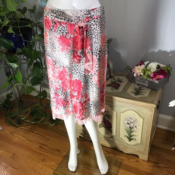 Vintage 100% Silk Rose Animal Print Spring Summer Skirt Sz 6 - Picture 3 of 10